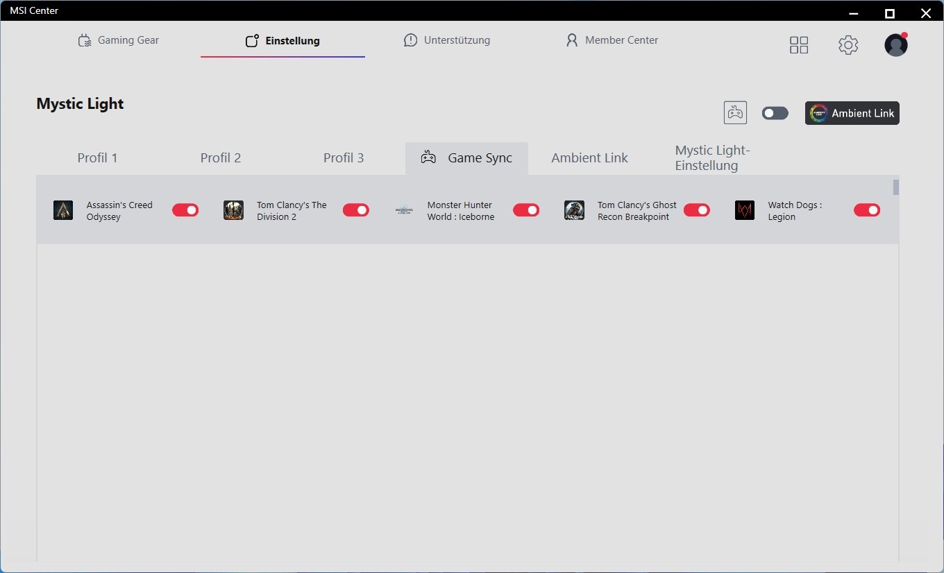 MSI Strike 600 Software RGB Beleuchtung Spielprofileanpassung