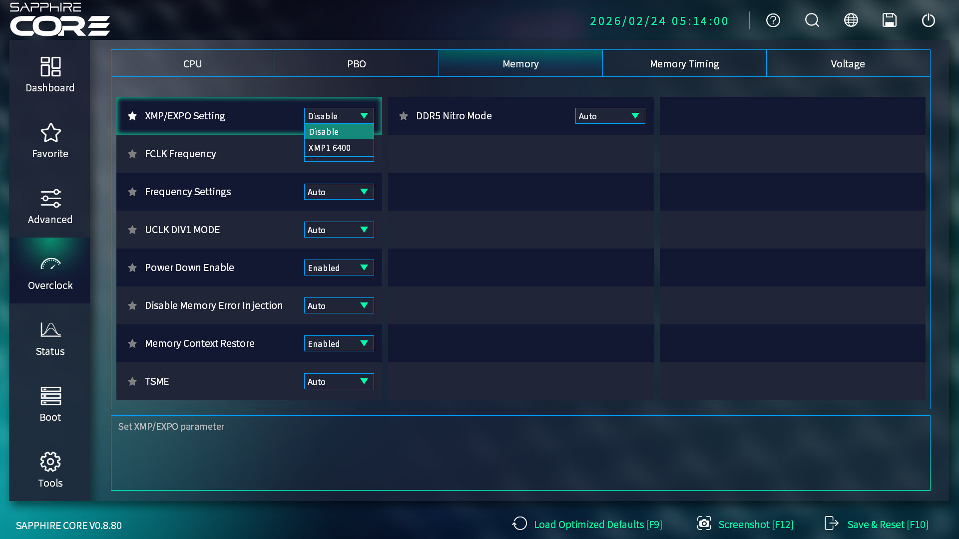 Sapphire PURE X870A WIFI 7 BIOS Overclock Memory