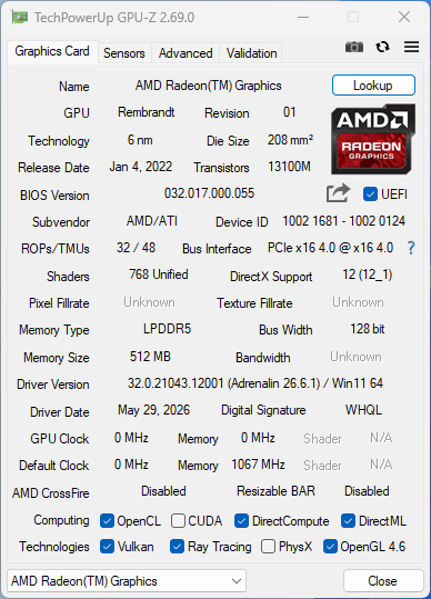 Acemagic RX16 GPUz