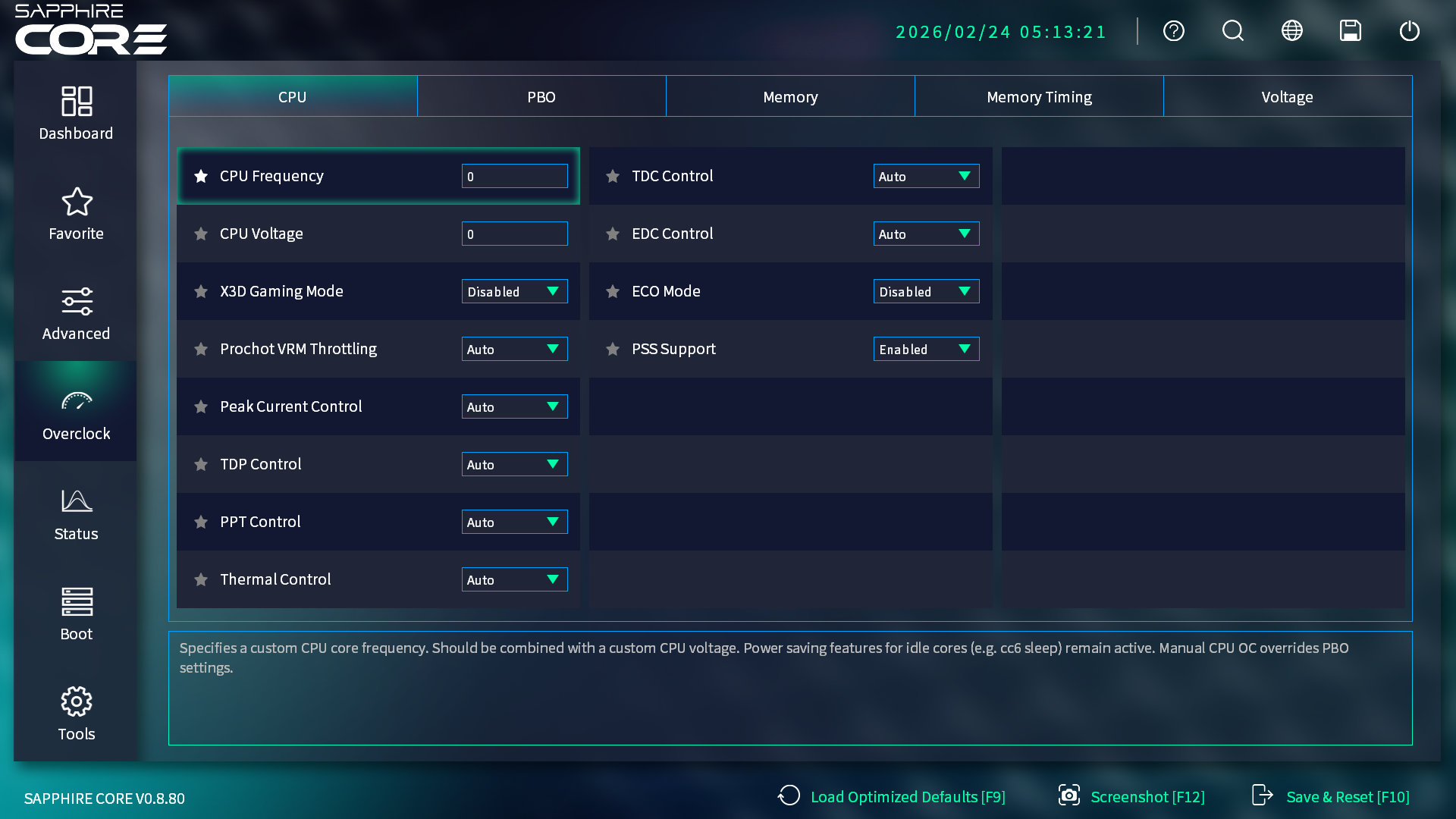 Sapphire PURE X870A WIFI 7 BIOS Overclock CPU