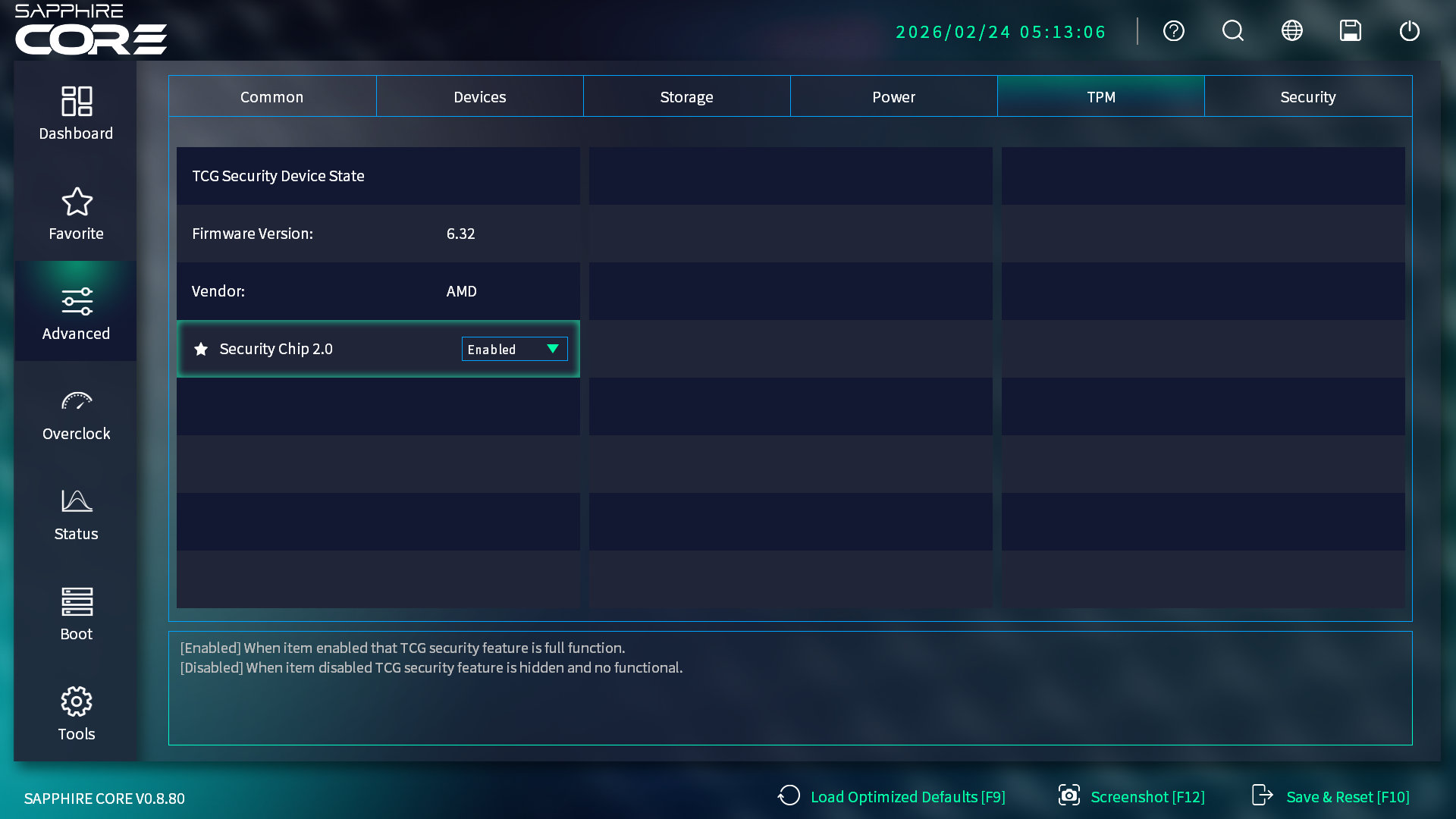 Sapphire PURE X870A WIFI 7 BIOS Advanced TPM