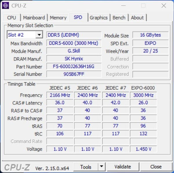G Skill Trident Z5 NEO RGB 32GB DDR5 6000 CPU z SPD