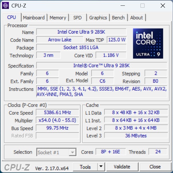 MSI MEG Vision XCPU z Intel Core Ultra 9 285K MSI MEG Vision XCPU z Intel Core Ultra 9 285K