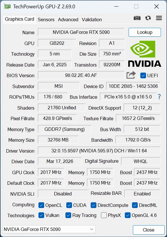 MSI MEG Vision XGPU z Intel RTX 5090