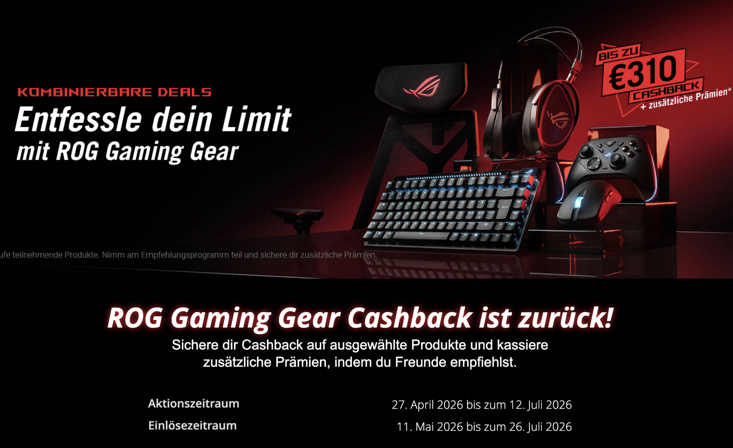 ASUS Cashback-Aktion für ROG-Gaming-Zubehör 2026 gestartet