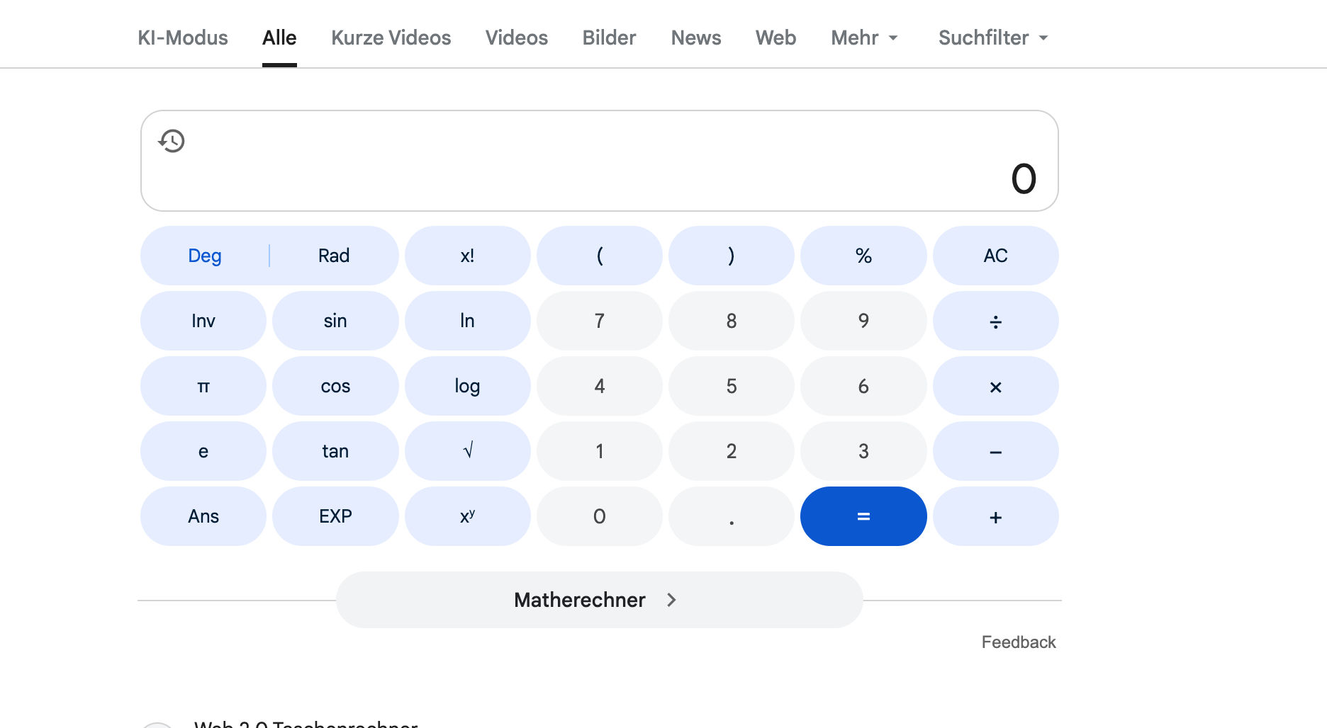 Taschenrechner online von Google  Bild © PCMasters.de