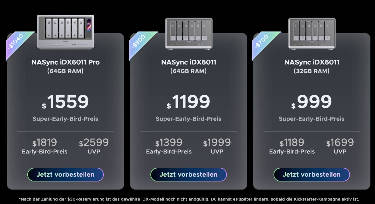 UGREEN NASync iDX6011 und iDX6011 Pro Preise UGREEN NASync iDX6011 und iDX6011 Pro Preise