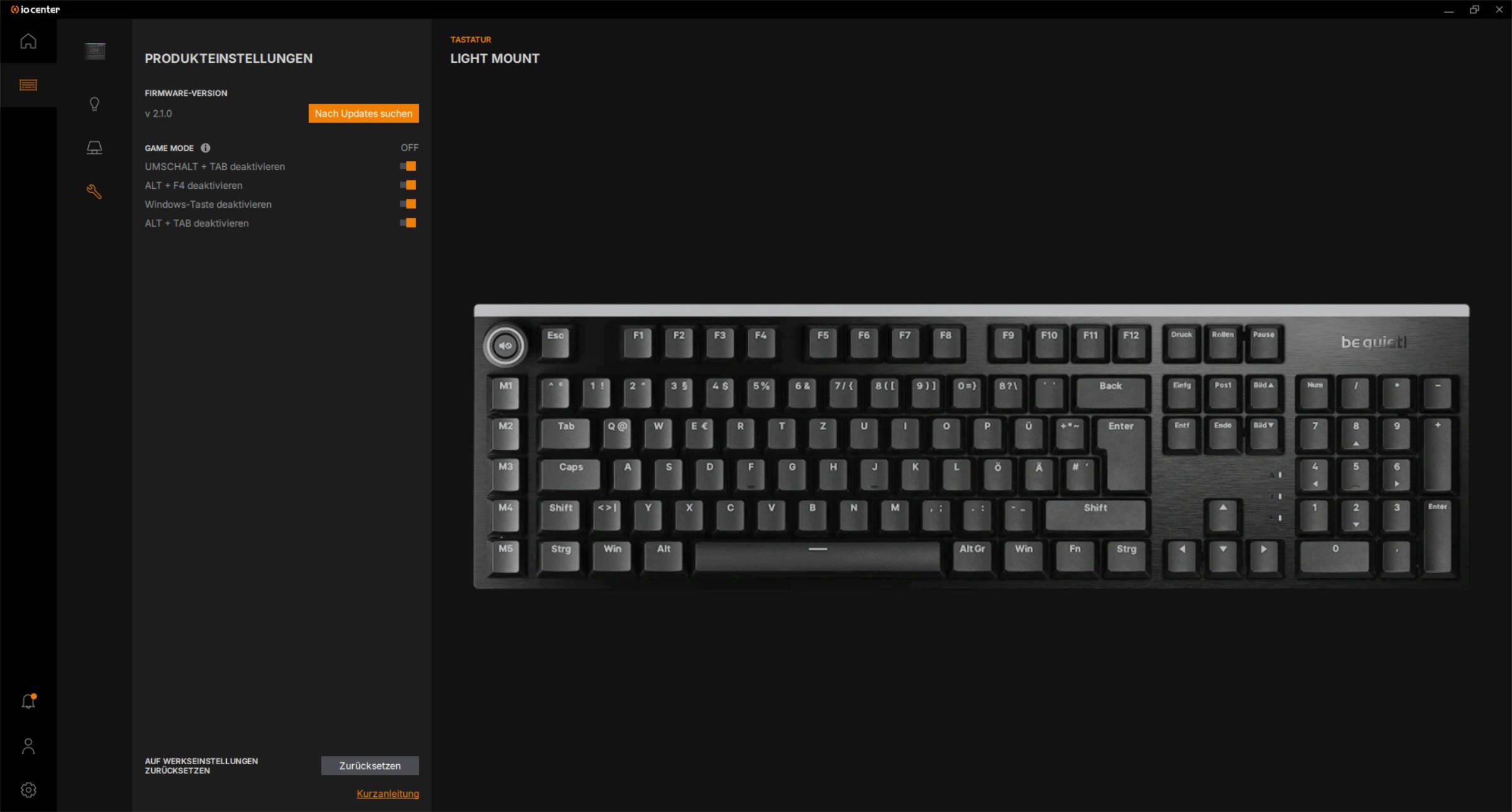 be quiet Light Mount Keyboard Software Einstellungen be quiet Light Mount Keyboard Software Einstellungen