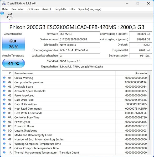 MSI MEG Vision X Phison 2000GB ESO2K0GMLCA0 EP8 420MS