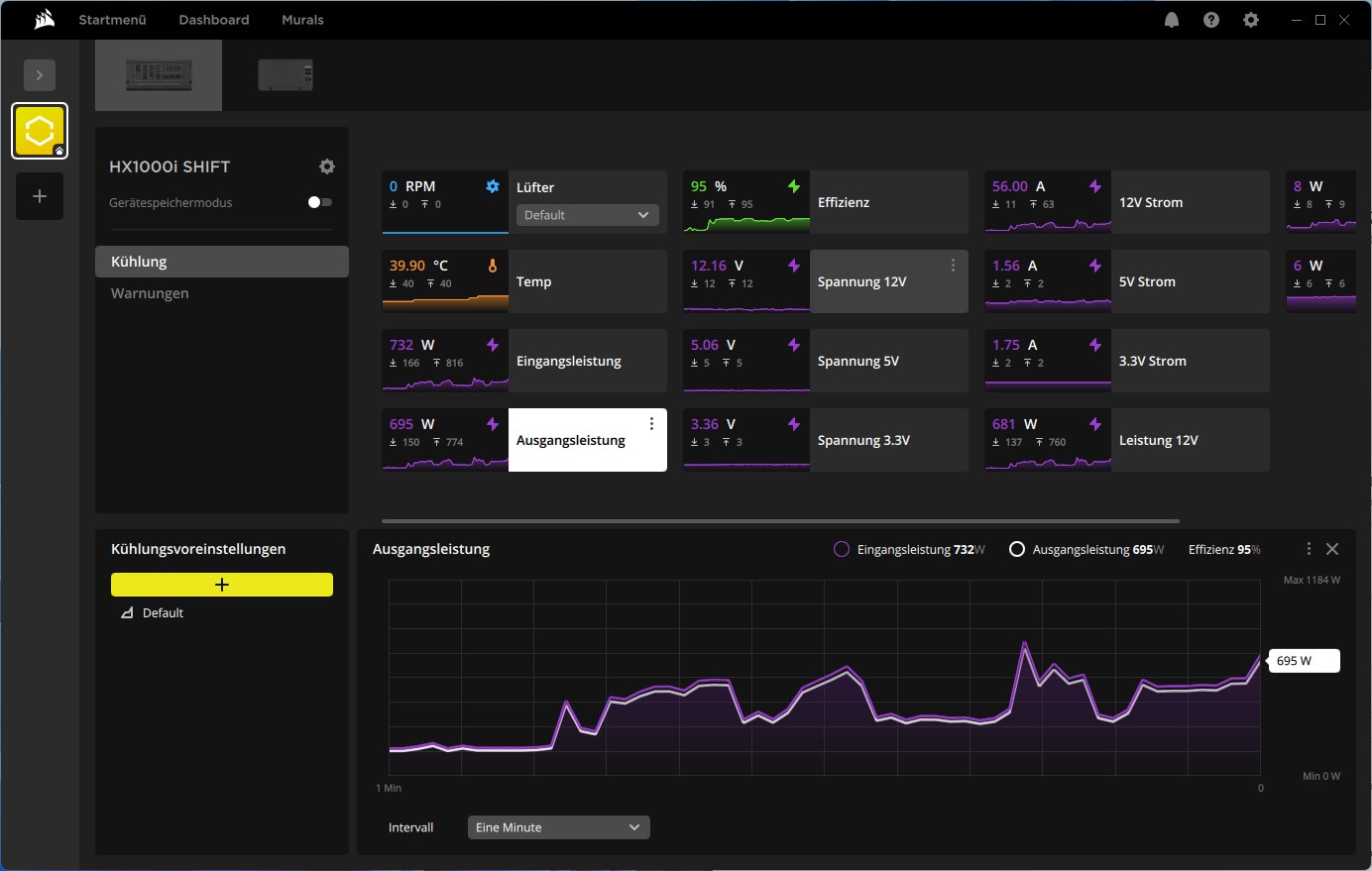 Corsair HX1000i Shift iCUE iCUE Link Leistungmonitoring Corsair HX1000i Shift iCUE iCUE Link Leistungmonitoring