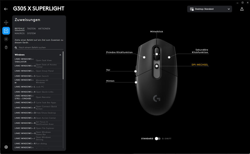Logitech G305 X Superlight Software Tastenzuweisung