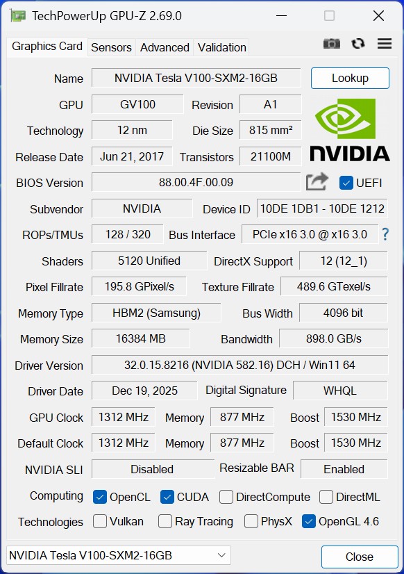 Tesla V100 SXM2 GPUz Tesla V100 SXM2 GPUz