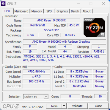 Acemagic RX16 CPUz Ryzen 9 6900HX