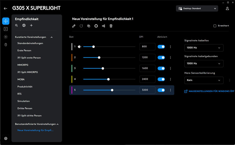 Logitech G305 X Superlight Software Dpi einstellen