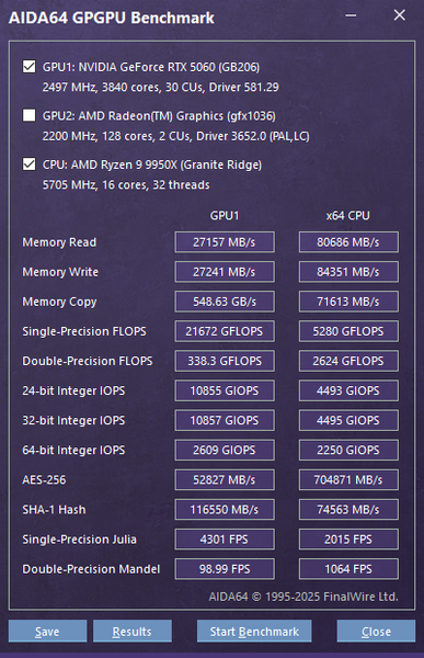 AIDA64 v8 30 GPGPU RTX 5060