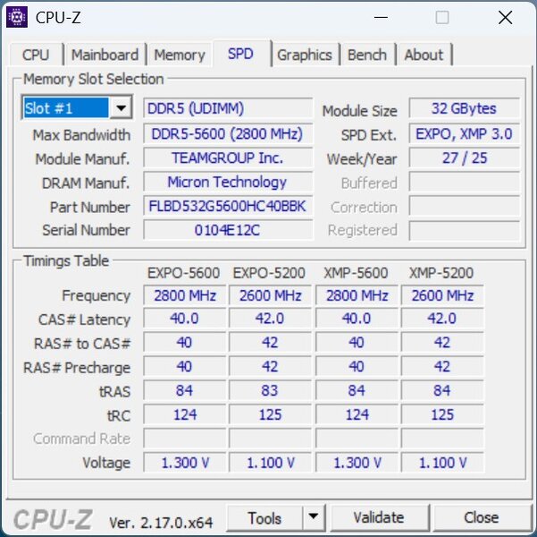 MSI MEG Vision X AI - CPUz Intel Core Ultra 9 285K SPD RAM