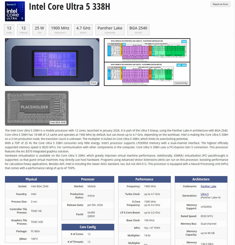 Intek Core Ulra 5 338H
