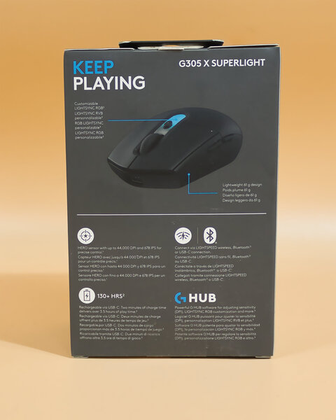 Logitech G305 X Superlight Verpackungsrückseite