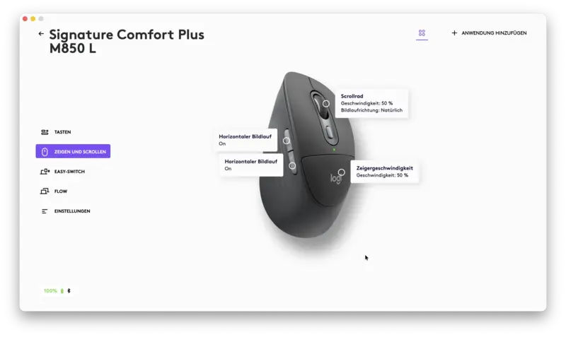 Logitech M850L Options Einstellungen
