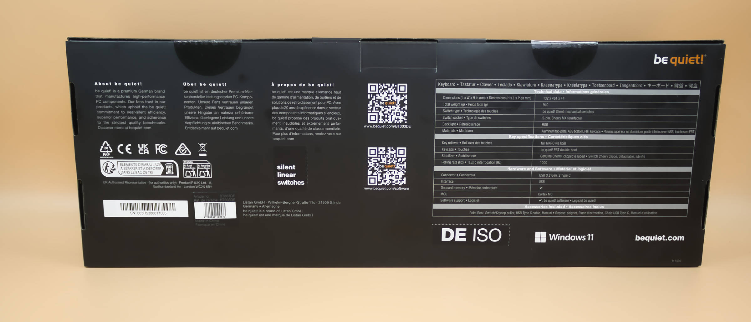 be quiet Light Mount Keyboard Verpackung Rückseite be quiet Light Mount Keyboard Verpackung Rückseite