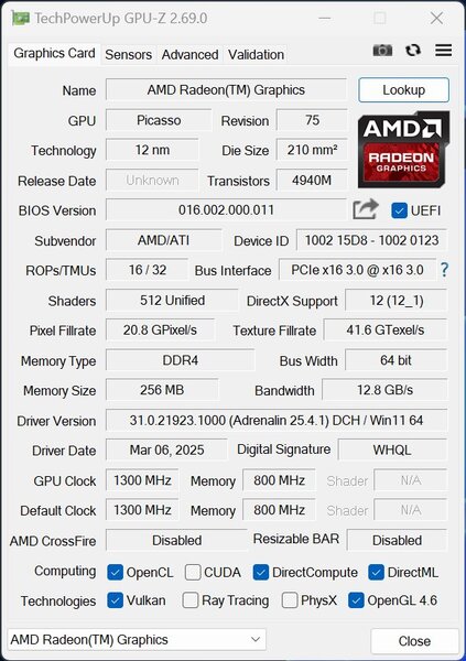 NiPoGi Pinova P1 Ryzen Embedded R2544 Radeon Graphics GPUz