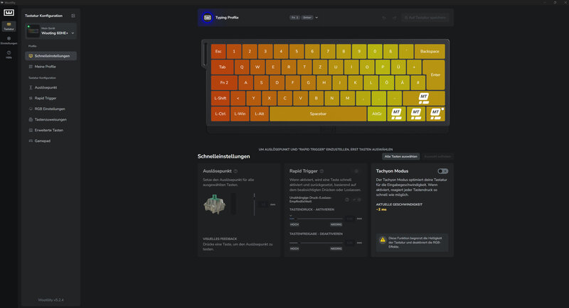 Wooting HE60+ Wootility Schnelleinstellungen Wooting HE60+ Wootility Schnelleinstellungen
