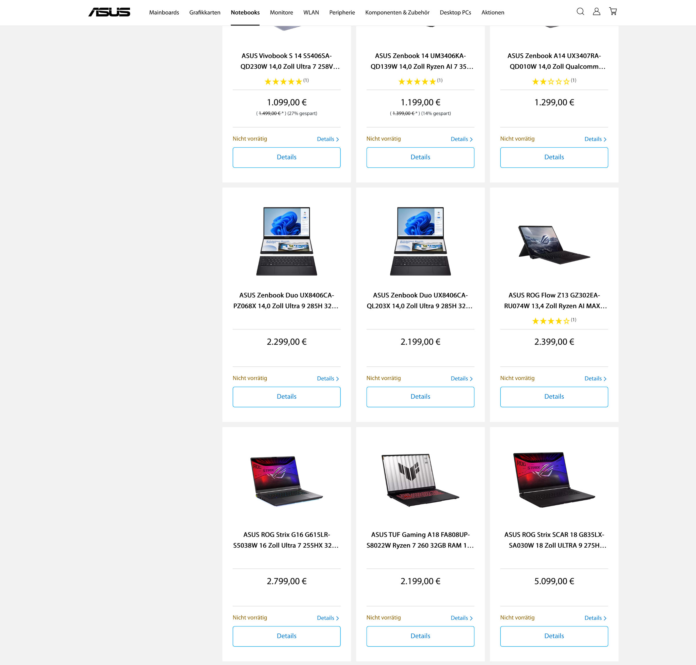 ASUS Shop über Hauptseite
