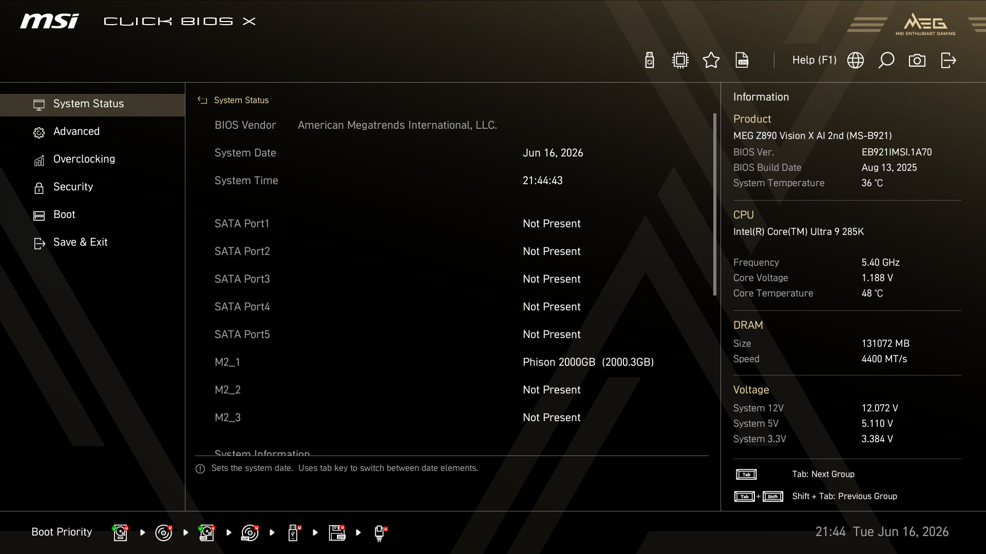 MSI MEG Vision X AI BIOS Info MSI MEG Vision X AI BIOS Info