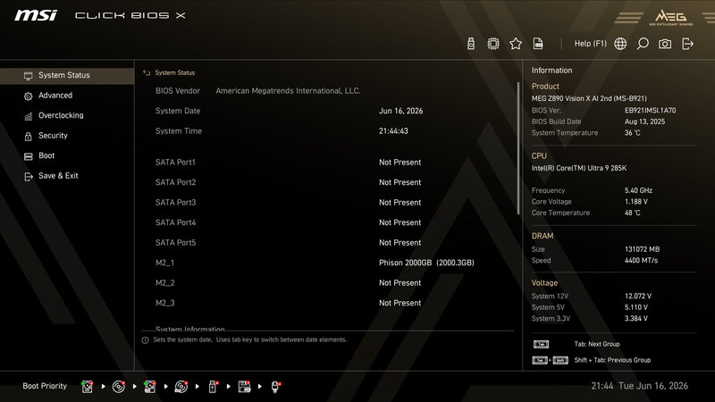 MSI MEG Vision X AI BIOS Info