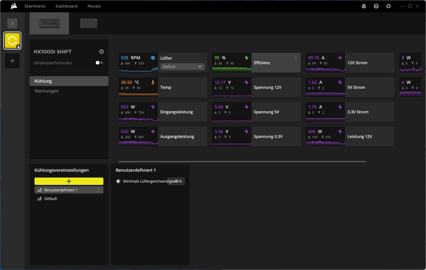 Corsair HX1000i Shift iCUE iCUE Link Lüfter profile Corsair HX1000i Shift iCUE iCUE Link Lüfter profile