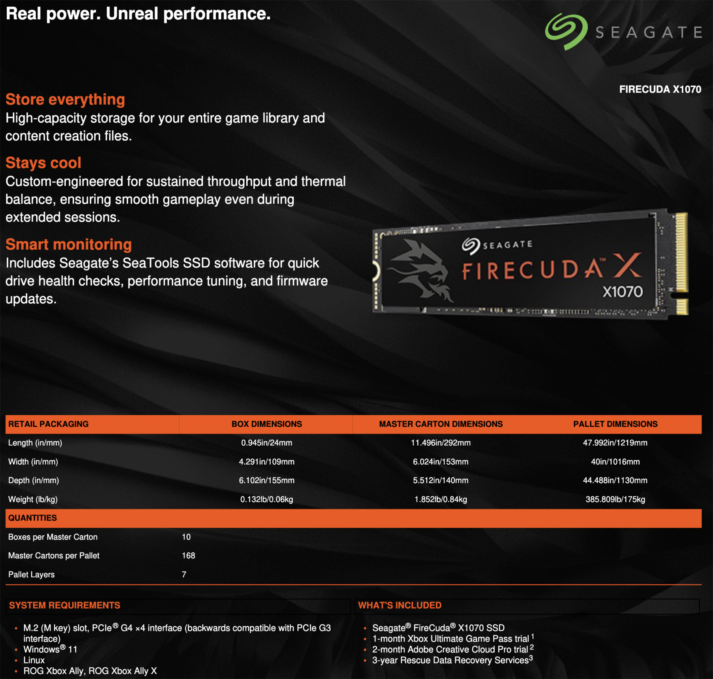 Seagates FireCuda X1070 NVMe SSD Spezifikation en