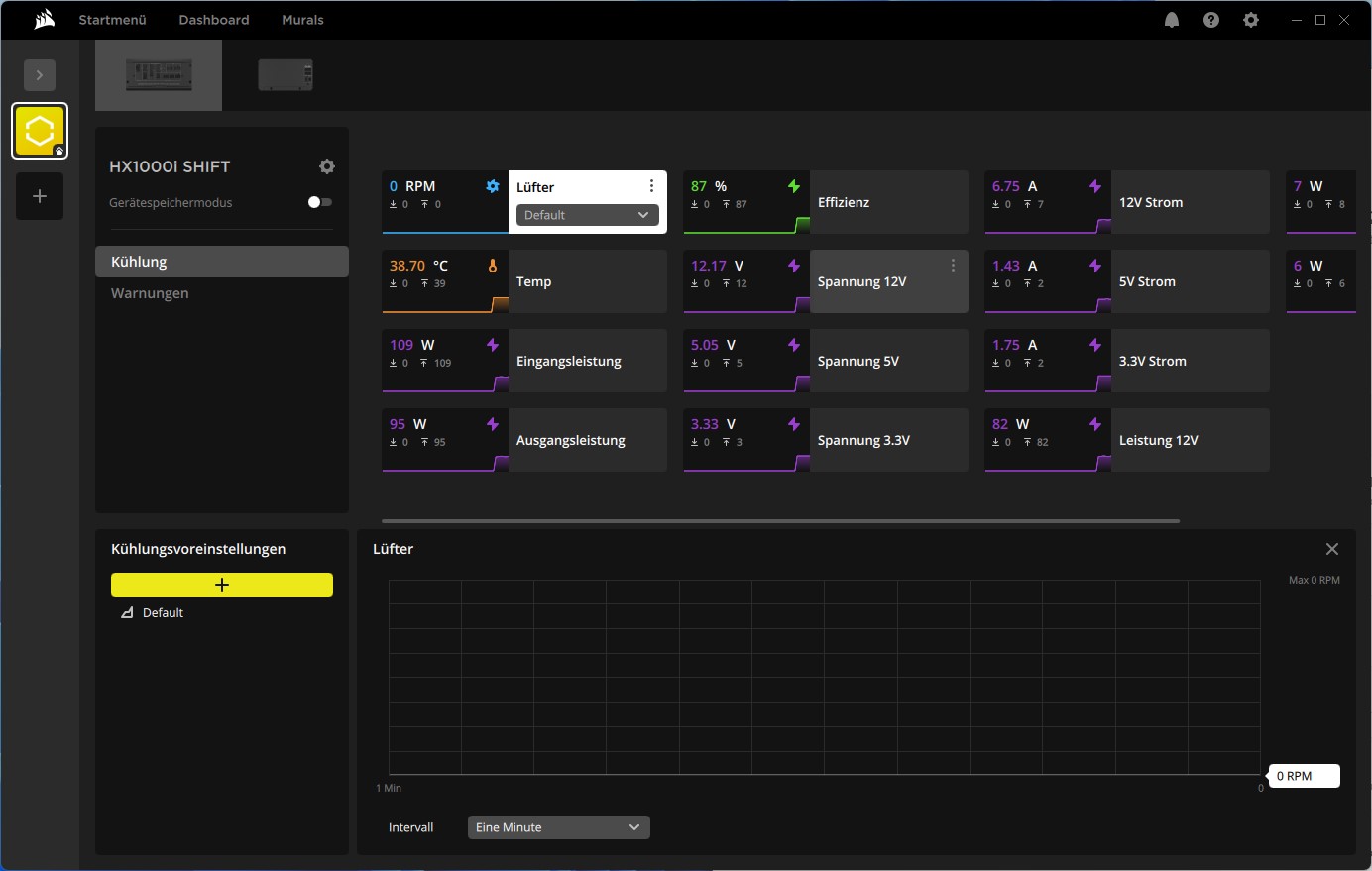 Corsair HX1000i Shift iCUE iCUE Link Netzteilansicht Corsair HX1000i Shift iCUE iCUE Link Netzteilansicht