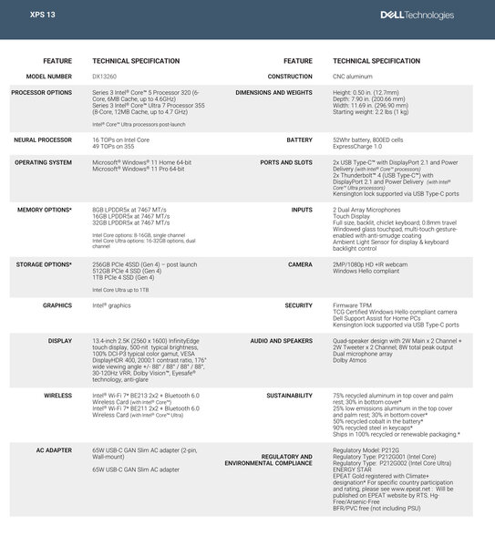 XPS 13 DX13260 Specs XPS 13 DX13260 Specs