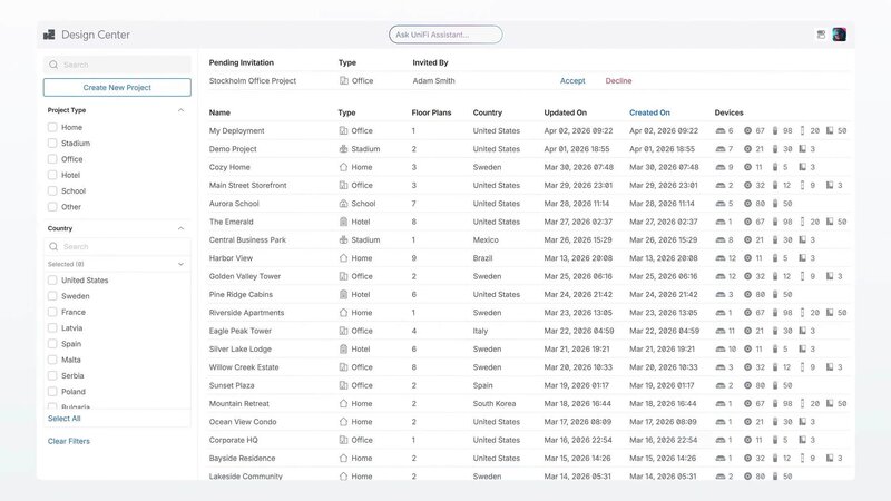 UniFi Design Center Liste