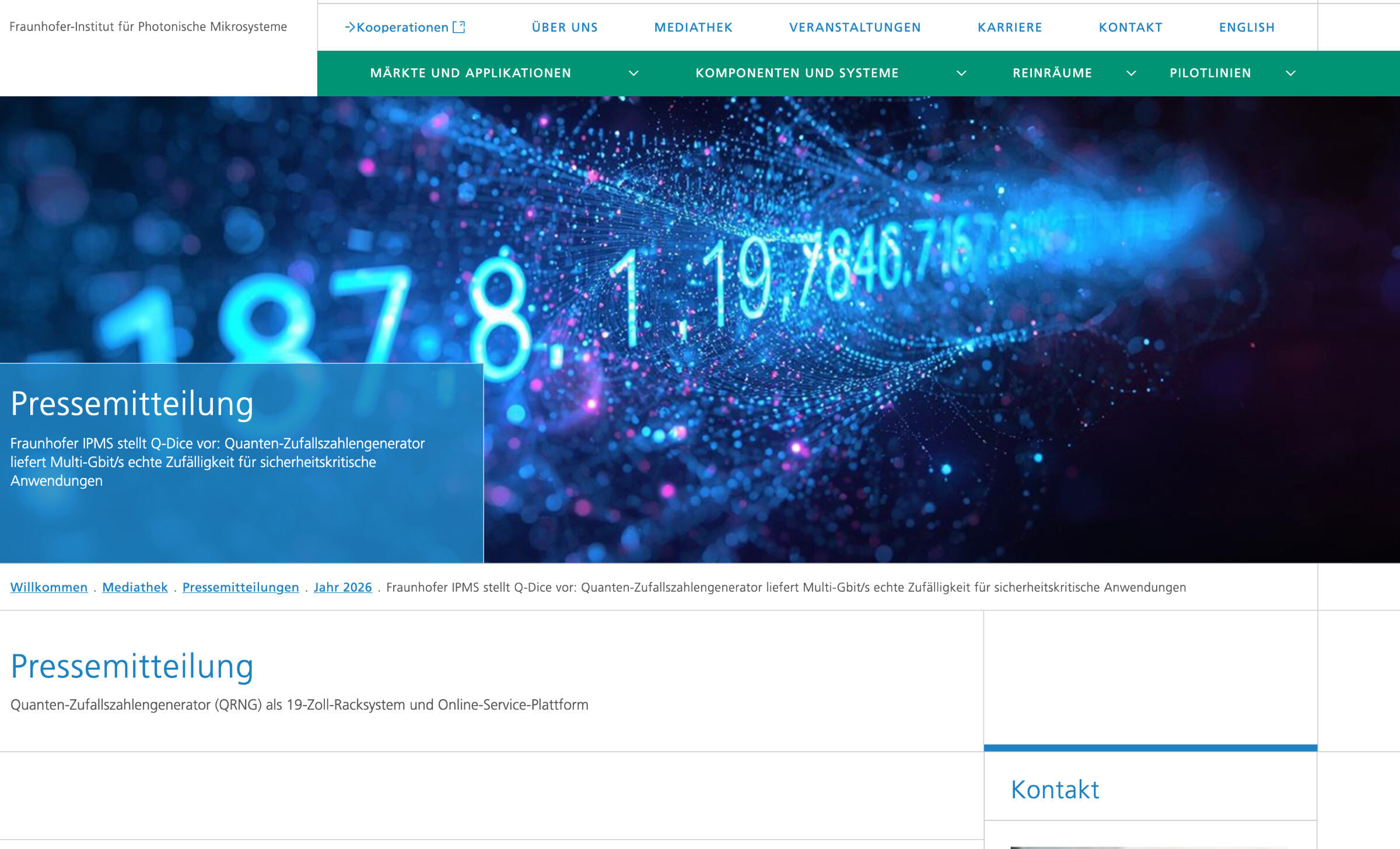 Quanten Zufallszahlengenerator Q Dice  Bild © Fraunhofer-Institut für Photonische Mikrosysteme