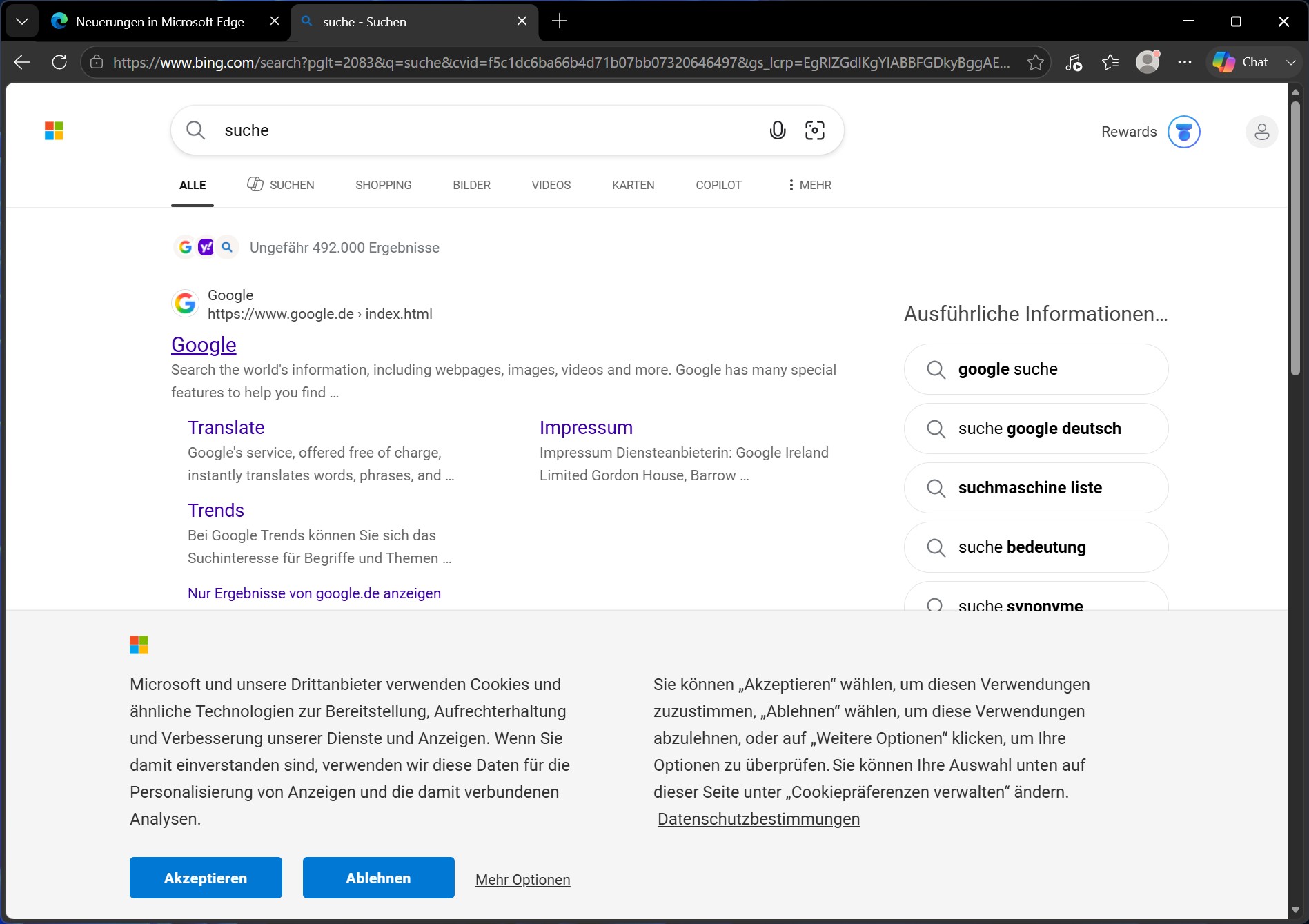Microsoft Edge: Google als Standardsuchmaschine in Microsoft Edge festlegen