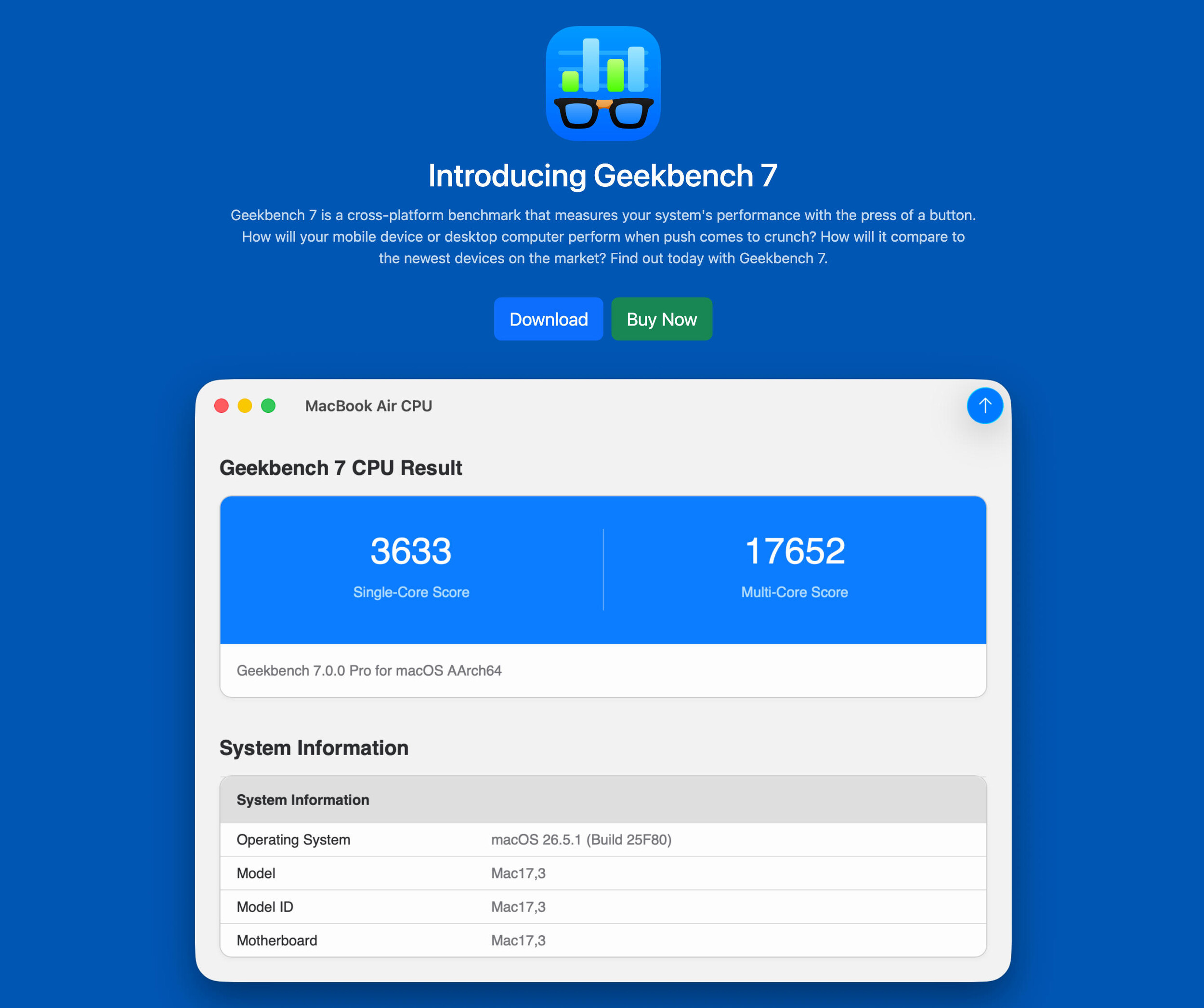 Geekbench 7 Download  Bild © Primate Labs Inc.