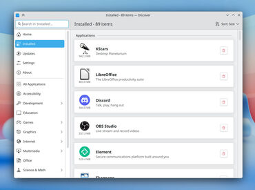 KDE Plasma 6 7 Discover installed page