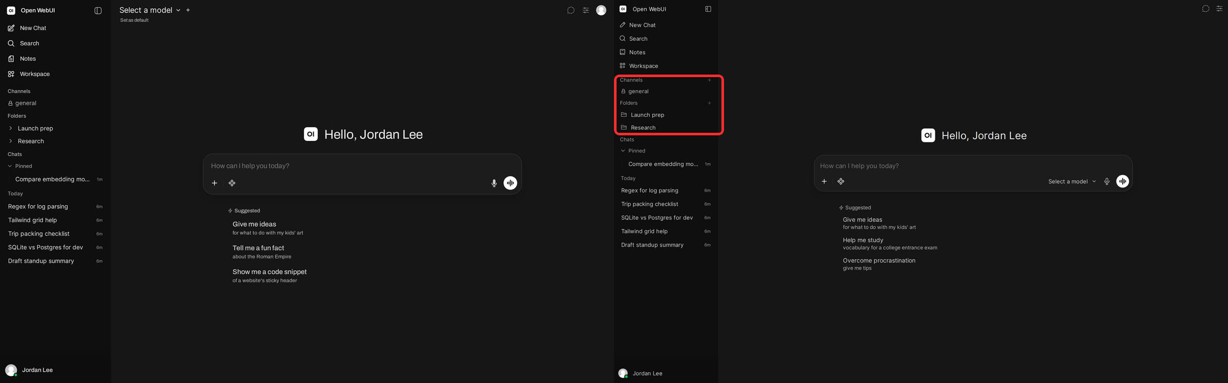 Open WebUI Same content in a rebuilt sidebar  Bild © Open WebUI