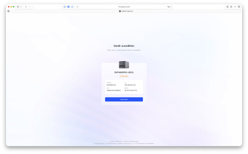 UGREEN DXP4800 Pro UGOS Pro Gerät im Netzwerk finden UGREEN DXP4800 Pro UGOS Pro Gerät im Netzwerk finden