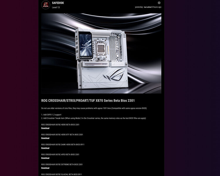 Beta BIOS für X870 Motherboards mit AMD EXPO 1 2 Beta BIOS für X870 Motherboards mit AMD EXPO 1 2