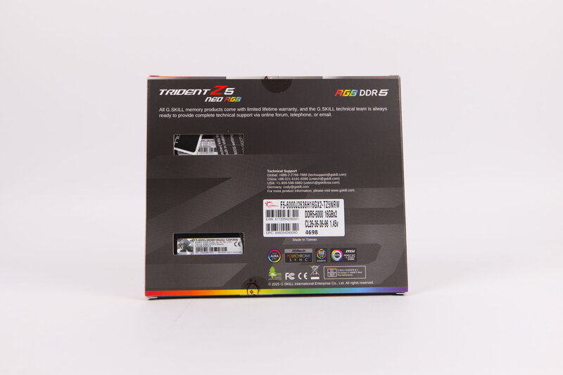 G Skill Trident Z5 NEO RGB 32 GB Kit DDR5 6000 CL26 Verpackungsrückseite