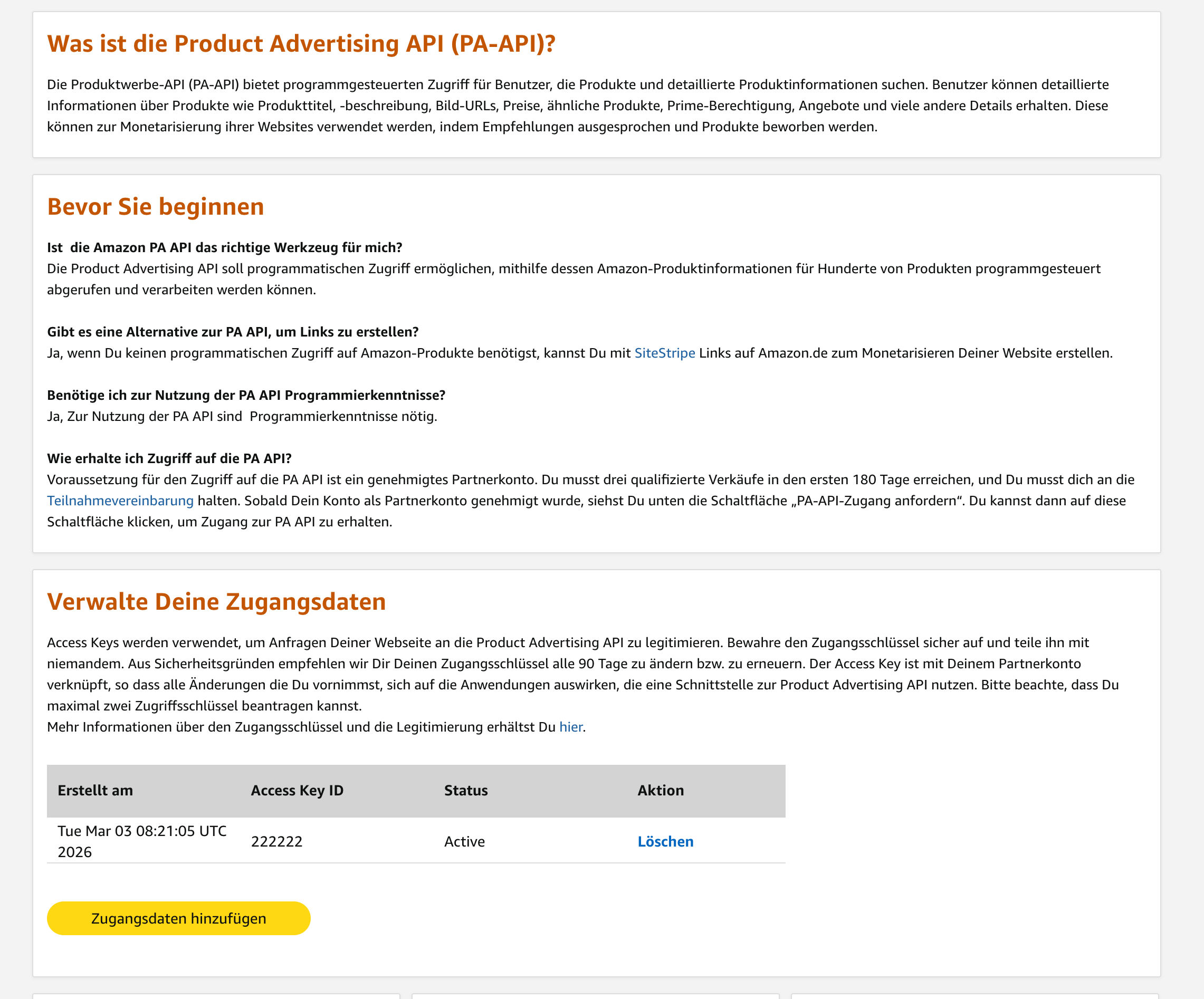 Amazon Product Advertising API Anmelden und API Key erstellen  Bild © PCMasters.de
