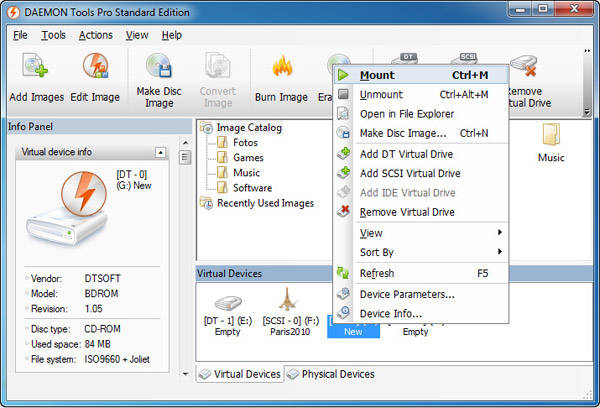 Daemon Tools Pro (Menüansicht) Daemon Tools Pro (Menüansicht)