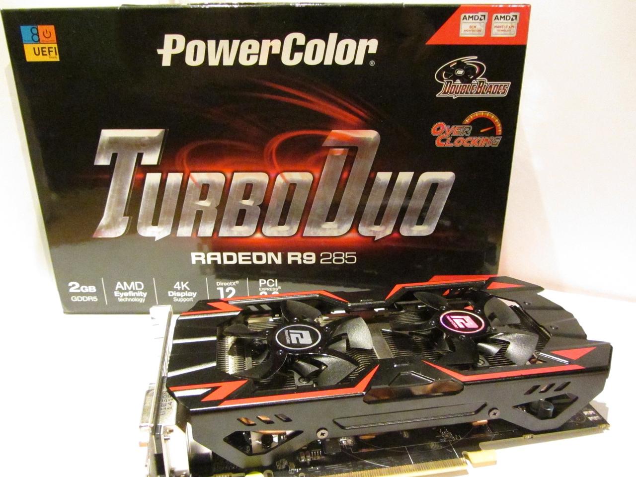 PowerColor AMD Radeon R9 285 Turbo Duo OC (Anschlüsse stehend)