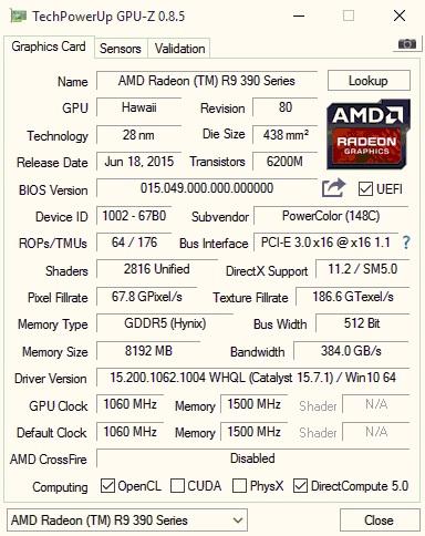 PowerColor R9 390x PCS+ GPU-Z Screenshot