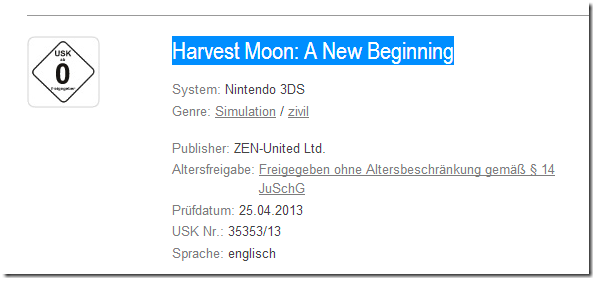 Harvest Moon A New Beginning USK Harvest Moon A New Beginning USK