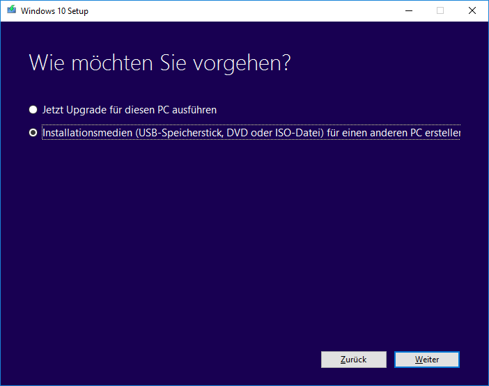 Windows 10 vom USB-Stick installieren 01 - Installationsmedien oder Upgrade
