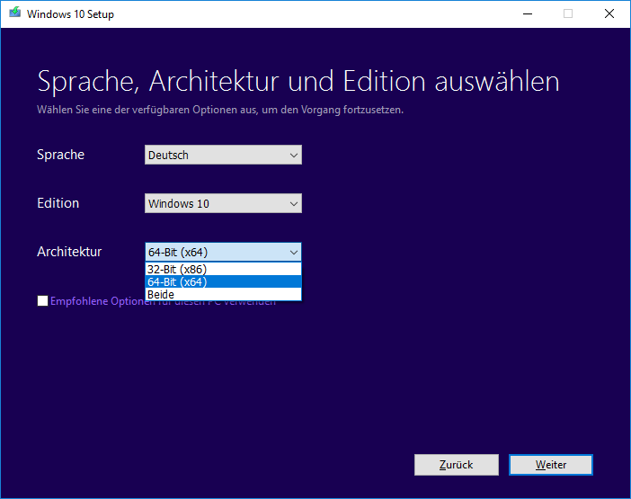 Windows 10 vom USB-Stick installieren 02 - Sprache und Architektur  Bild © PCMasters.de