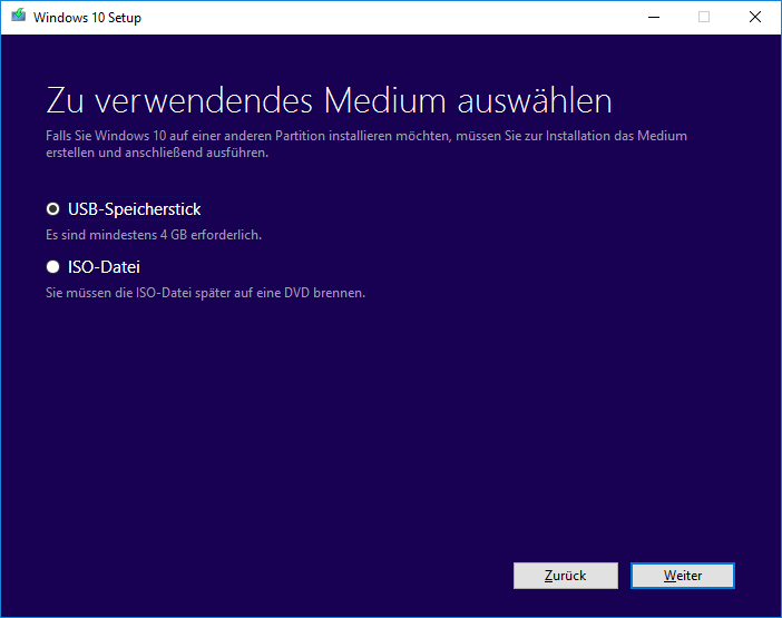 Windows 10 vom USB-Stick installieren 03 - Stick oder ISO-Datei